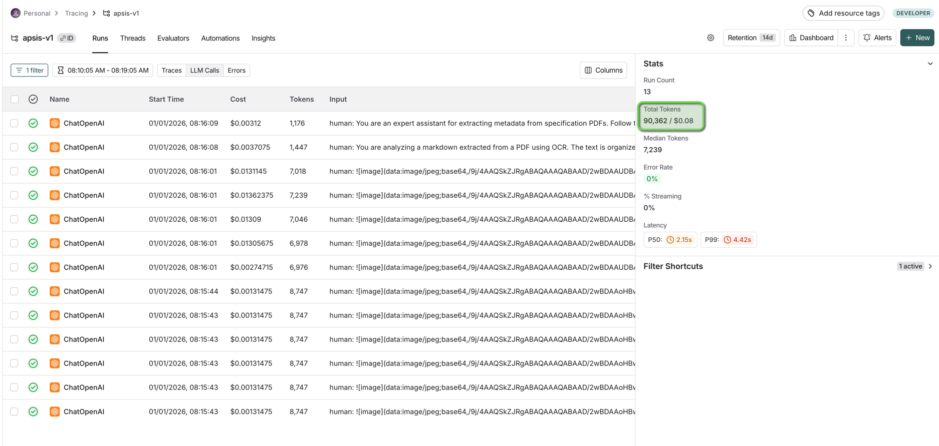 Example Upload Cost Breakdown